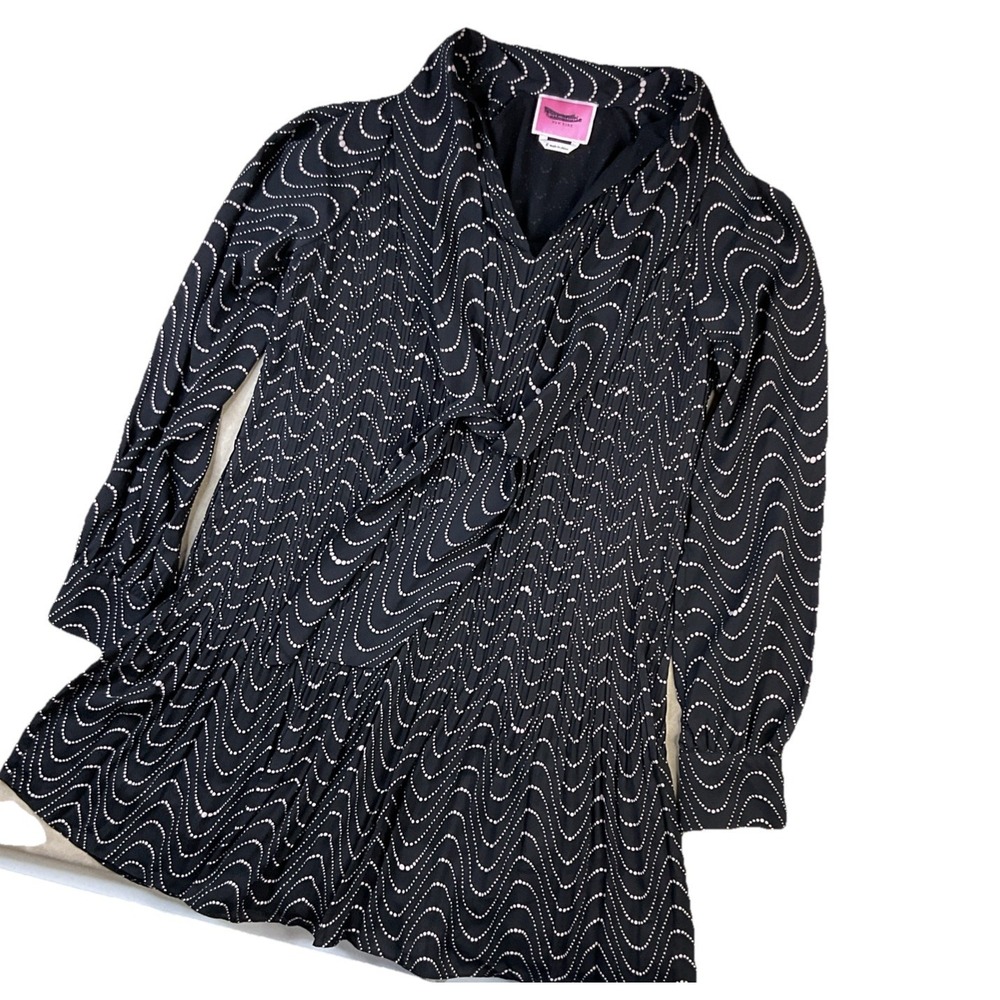 Kate Spade Dress Womens 6 Shift‎ Wavy Dot Long Sleeve Necktie Cocktail Chiffon